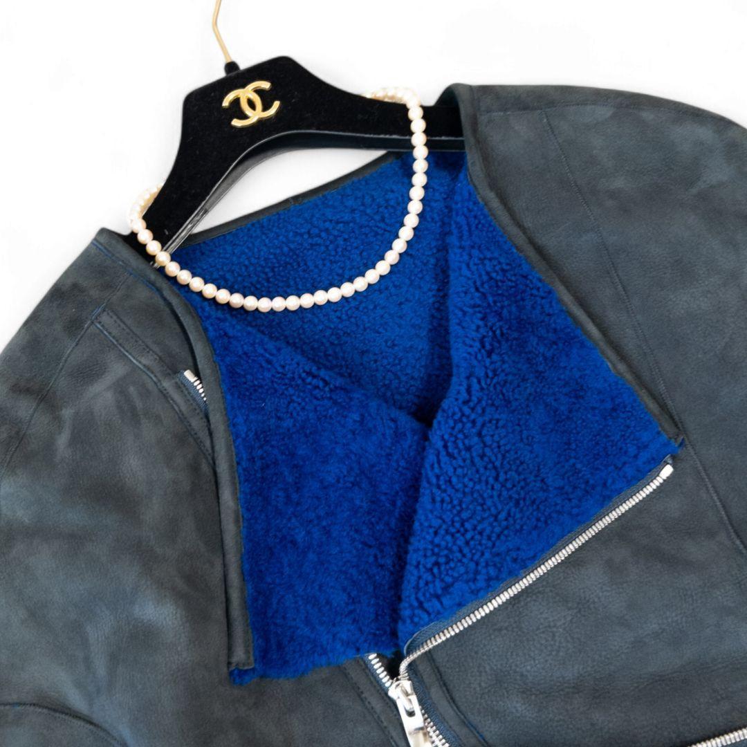 定価25万 アストラット リアルムートン ノーカラーライダースジャケット 黒 M