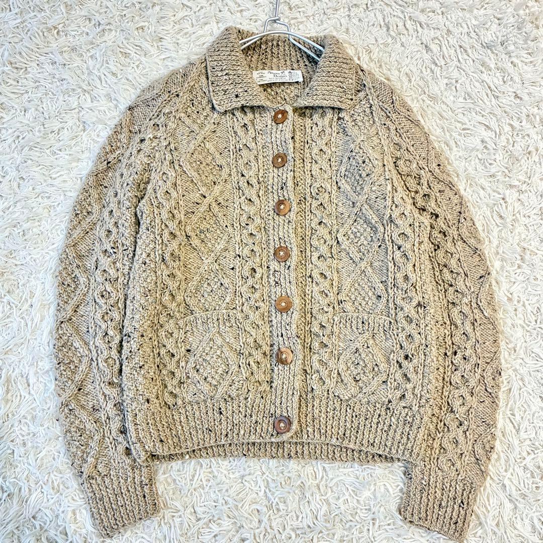 アテナデザイン アランニット 肉厚カーディガン ウール アイルランド製