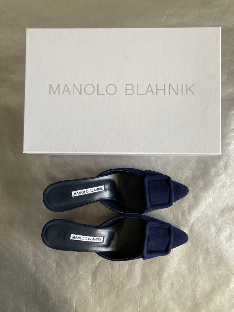 新品Manolo Blahnik Maysale 50mm ネイビー36