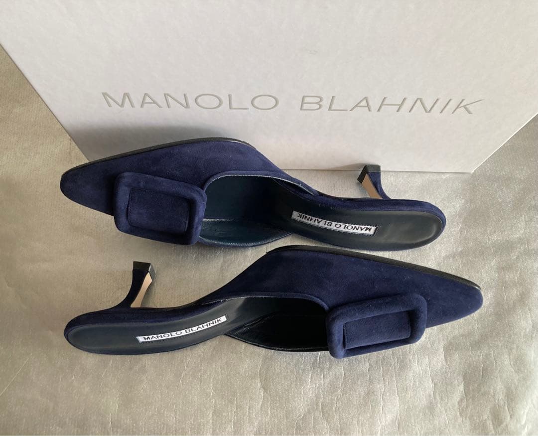 新品Manolo Blahnik Maysale 50mm ネイビー36