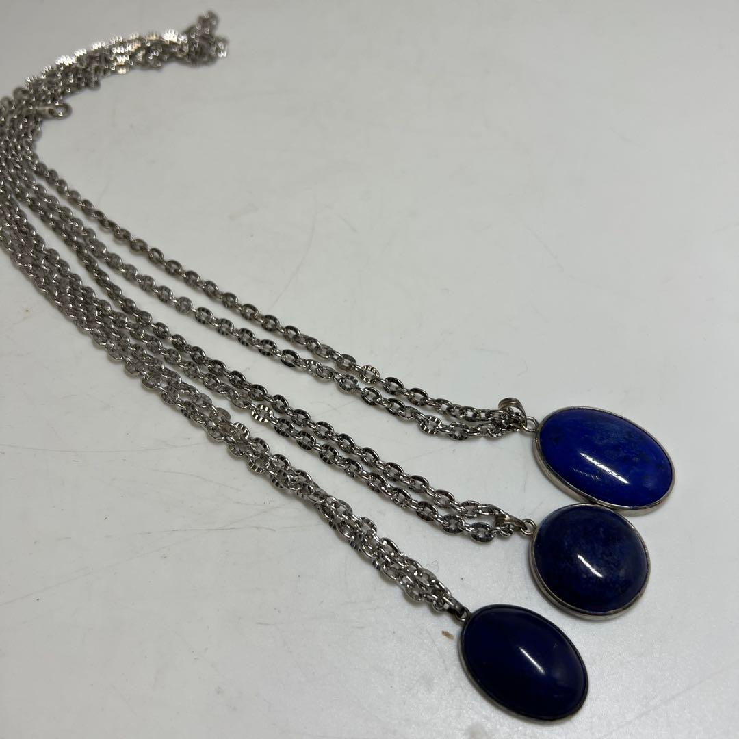 silver刻印ラピスラズリ大玉ネックレス　69g 東奏8-0117☆2f
