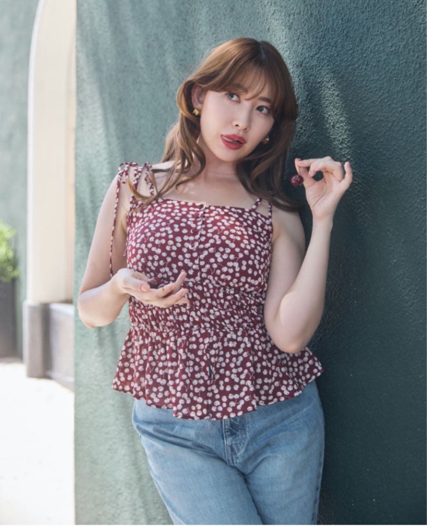 【新品】Cherry Pattern Strap Top Cherry S