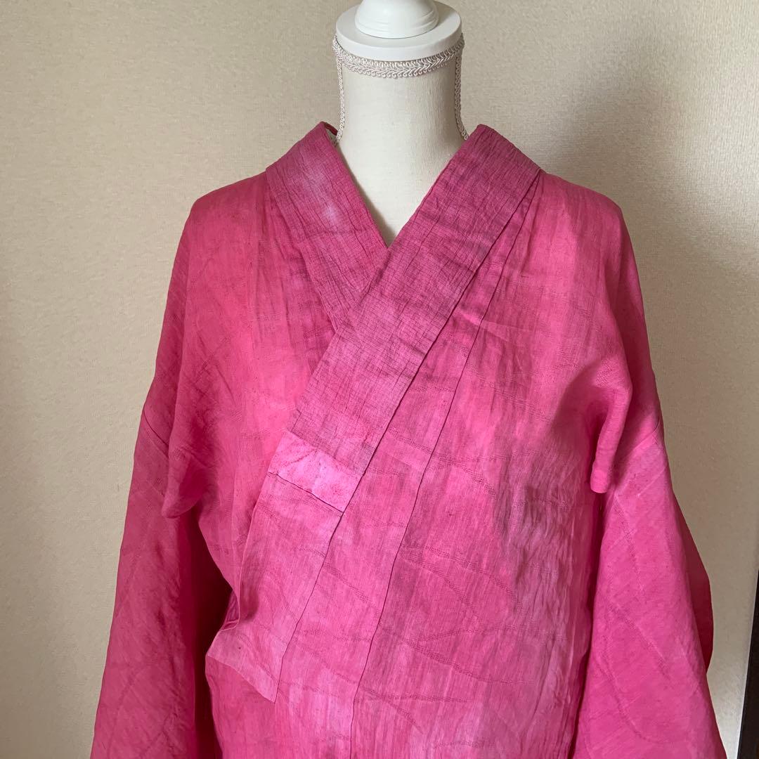 本麻　洗える長襦袢　カラー襦袢　ローズピンク　リサイクル　ka2