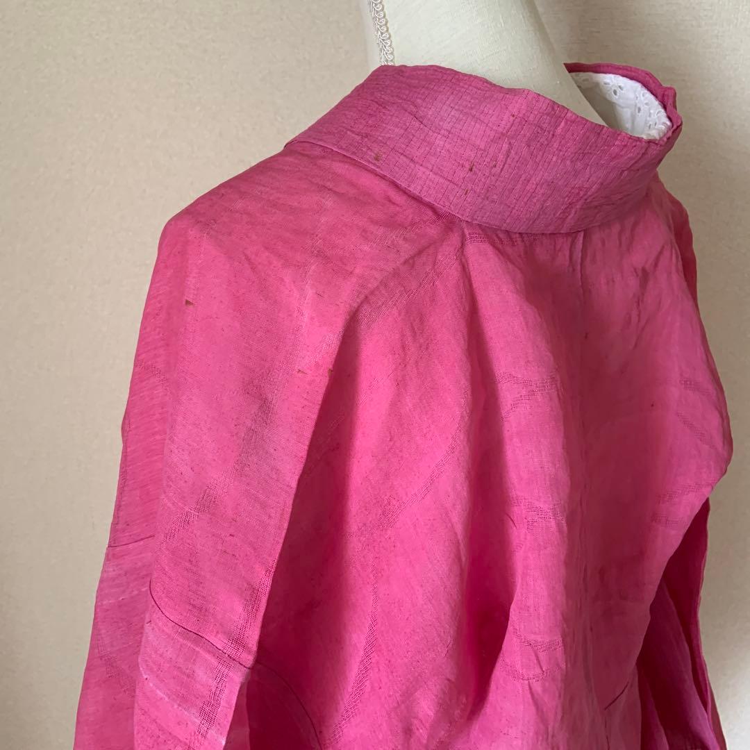 本麻　洗える長襦袢　カラー襦袢　ローズピンク　リサイクル　ka2