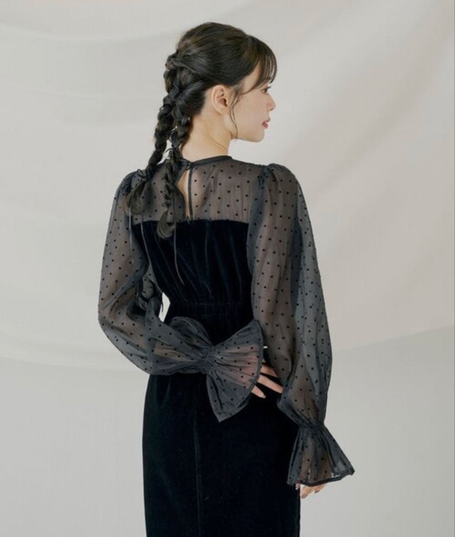 【SALON by Chico】配色シアーリボンベロアワンピース/オケージョン