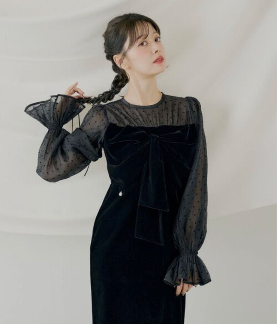 【SALON by Chico】配色シアーリボンベロアワンピース/オケージョン