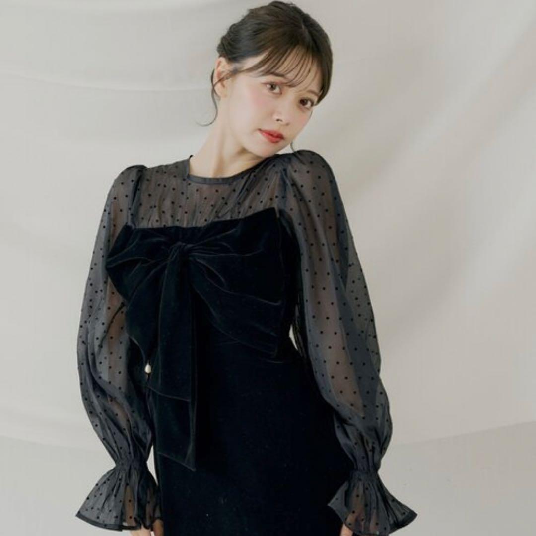 【SALON by Chico】配色シアーリボンベロアワンピース/オケージョン