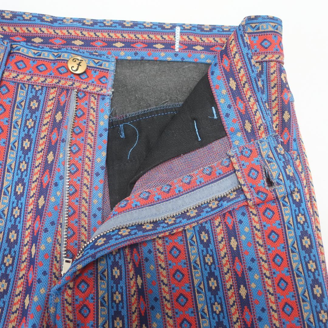 70s VINTAGE ネイティブ 総柄 ストライプ ブーツカットフレア パンツ