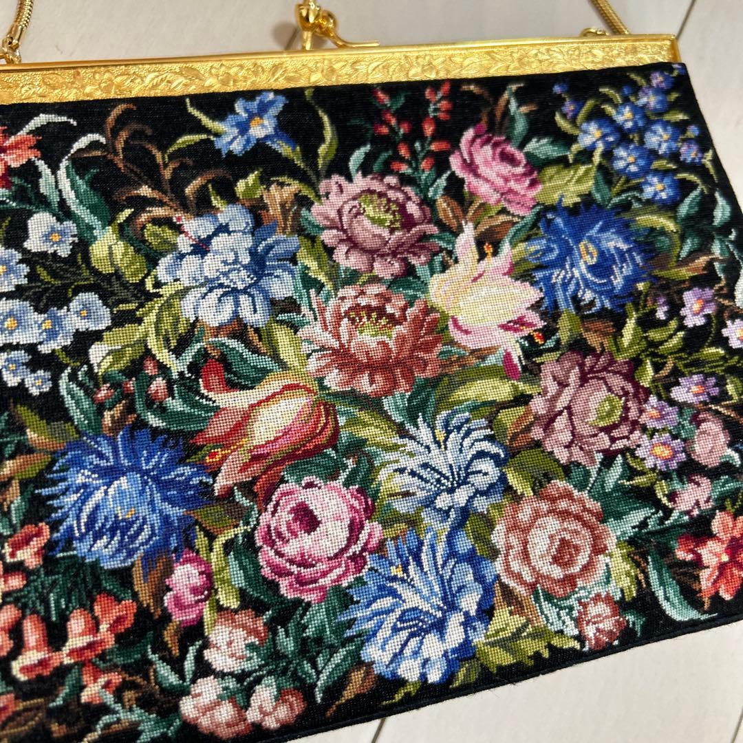 美品◆プチポアン　2WAYアンティークバッグ　花柄刺繍　バッグ＆ケース