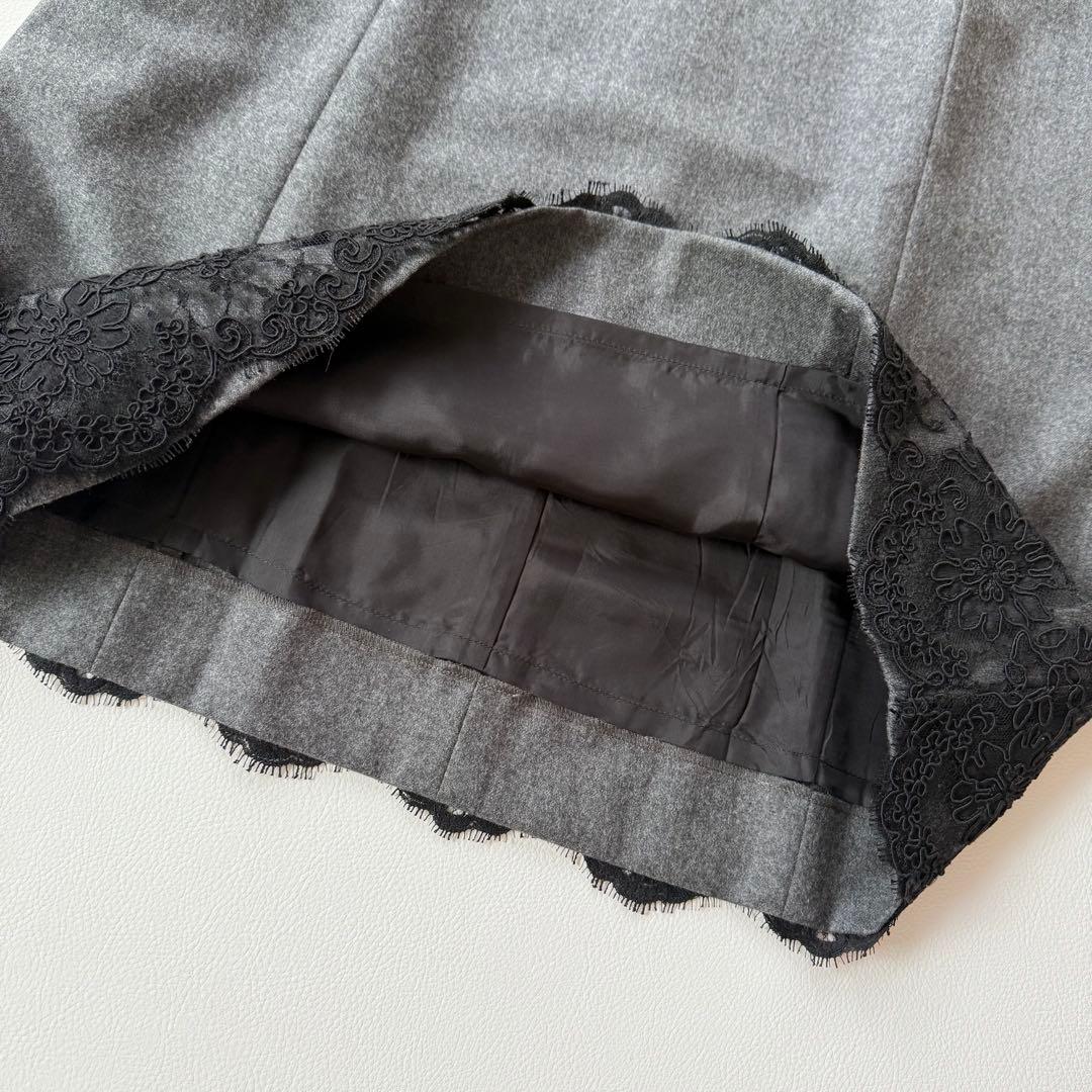 極美品✨フォクシー　裾レース　ウールワンピースドレス　グレー　40