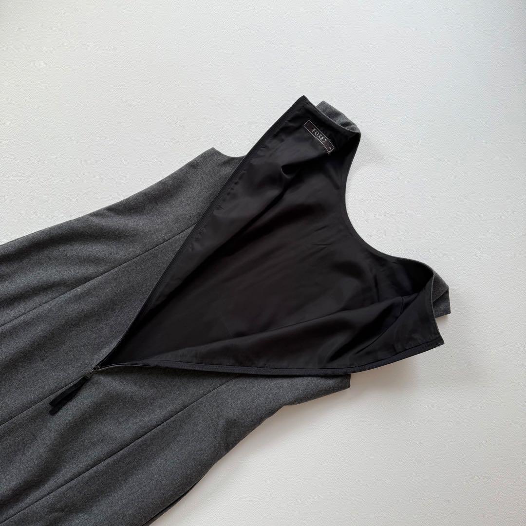 極美品✨フォクシー　裾レース　ウールワンピースドレス　グレー　40