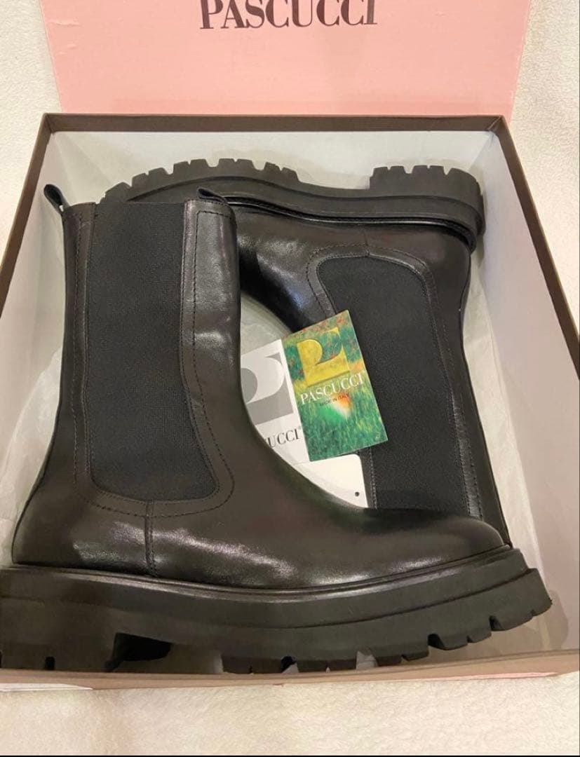 PASCUCCI ブラック サイドゴアブーツ 36
