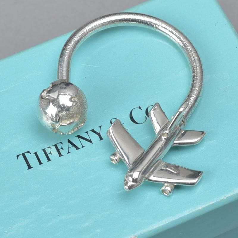 美品◇ティファニー 飛行機 地球 キーリング 925 スターリングシルバー 箱付