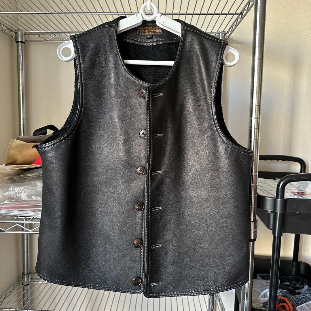 鹿革ベスト M ニュージーランド産ディアスキン WWⅠミリタリー ムートン裏地