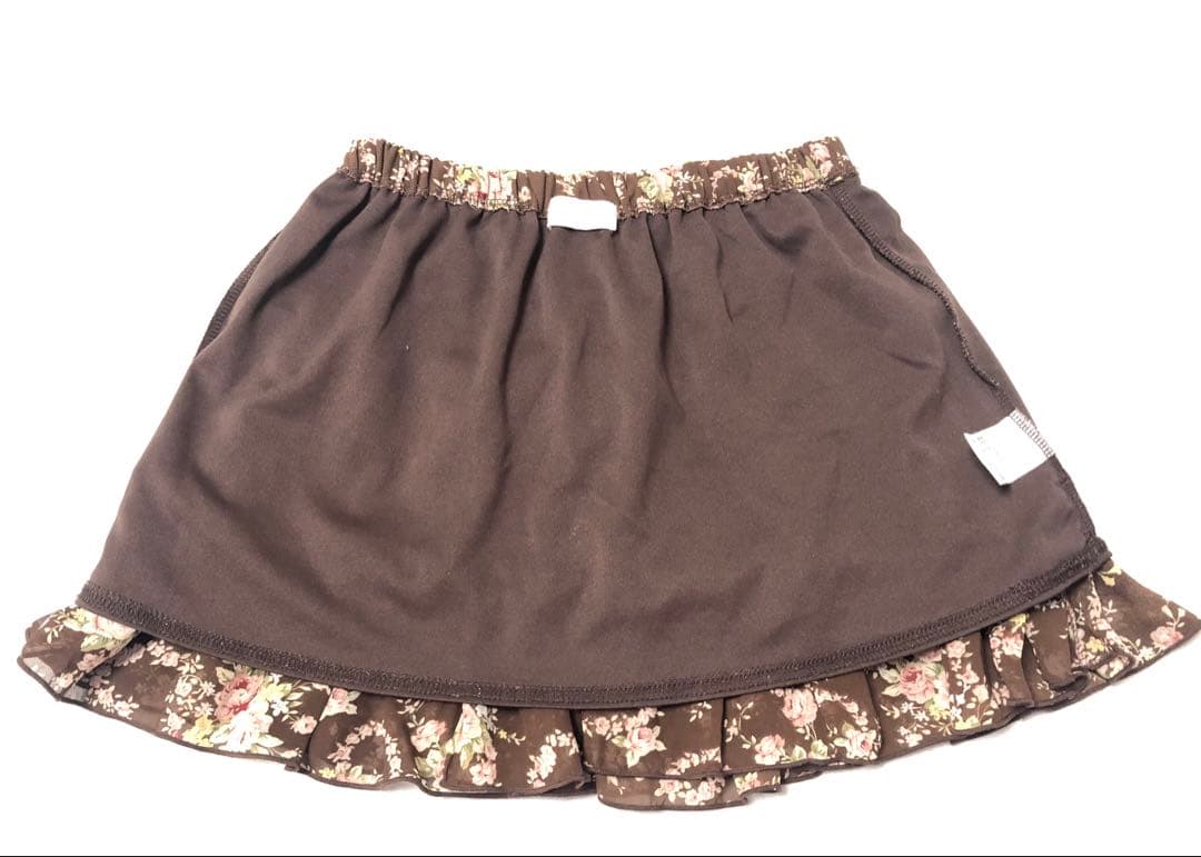 LIZLISAピンク花柄フレアスカート ブラウン　フリル薔薇