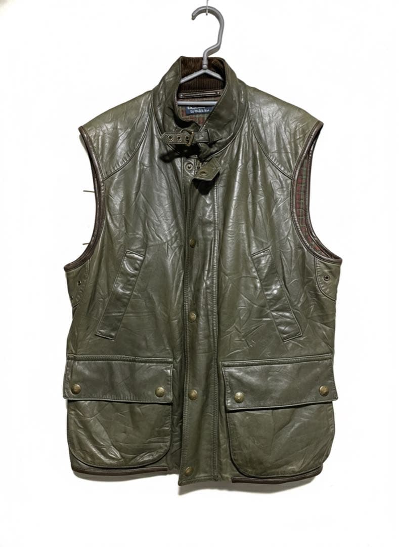 ラルフローレン　ラムレザーベスト 羊革 タータンチェック裏地 ヴィンテージ