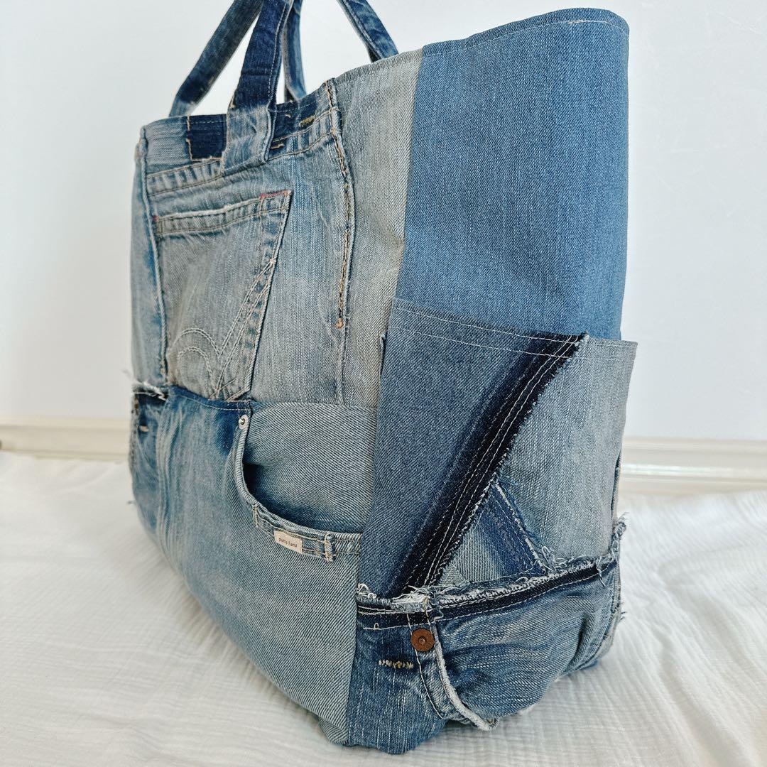 デニムリメイク　かなり大きめ　ポケット10個！多収納　トートバッグ