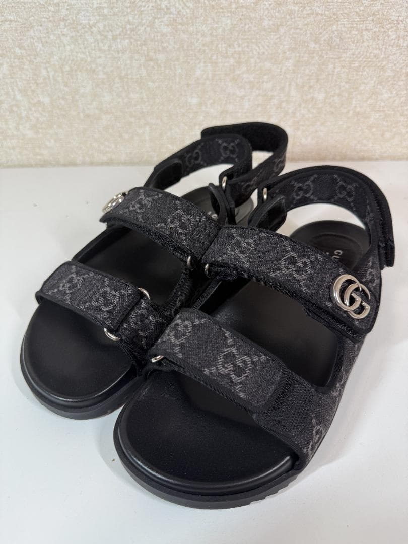 GUCCI グッチ ブラック ダブルストラップ サンダル レディース