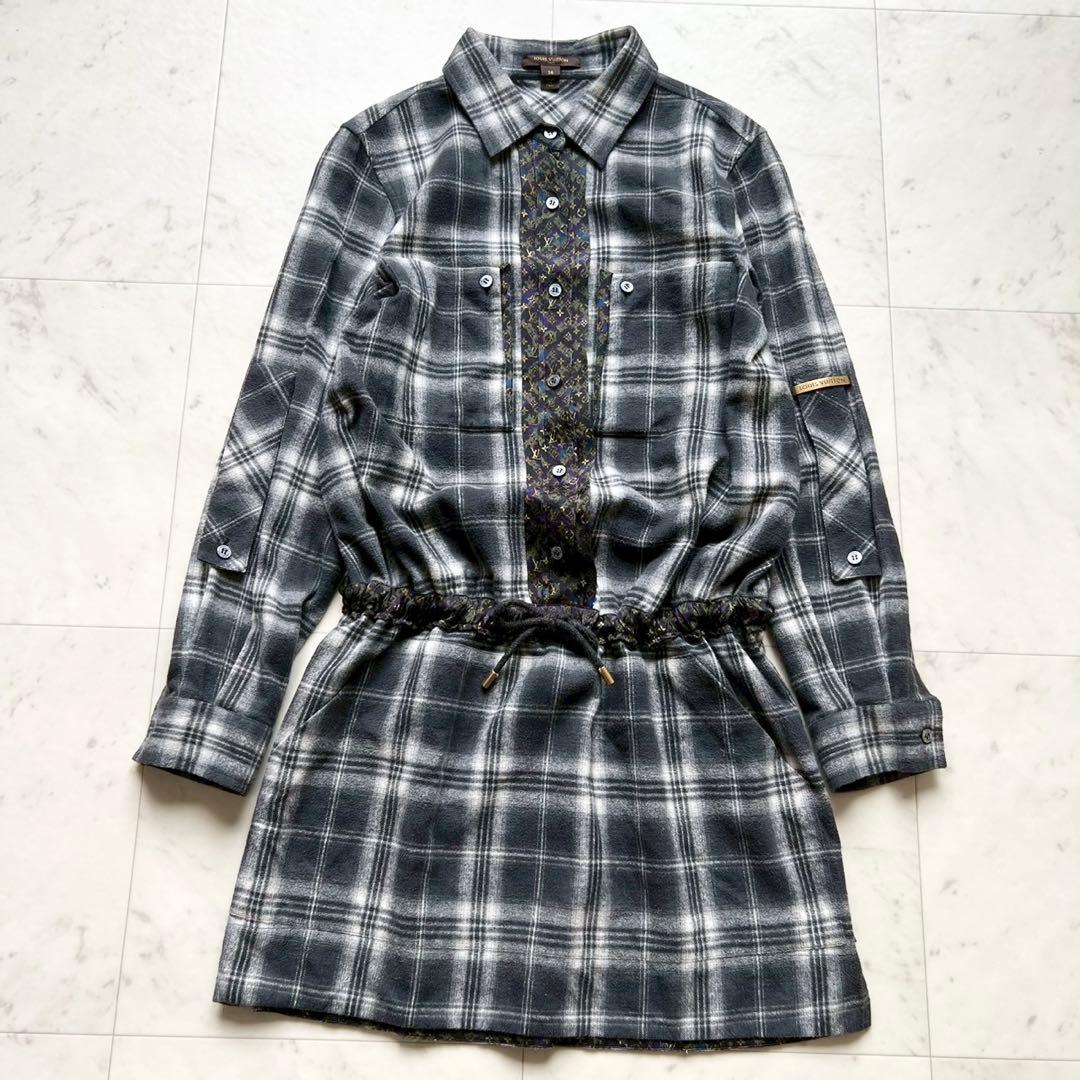 LOUIS VUITTON チェック モノグラム ウエスト絞り シャツワンピース
