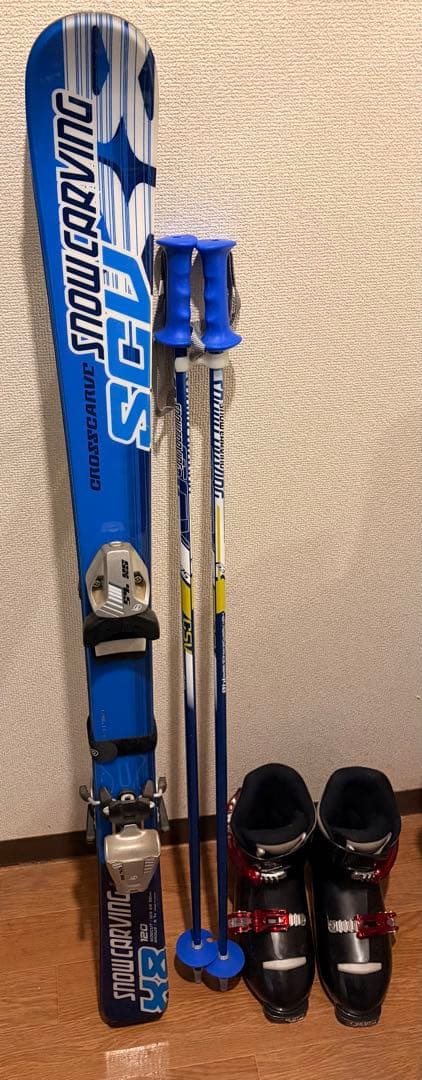 キッズ 子供用スキーセット ブルー板120・ビンディング・ストック100・ブーツ