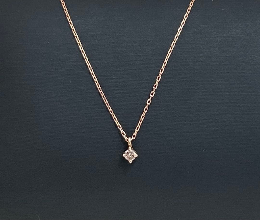 K10 ピンクゴールド 一粒ストーン ネックレス 40cm 華奢 シンプル