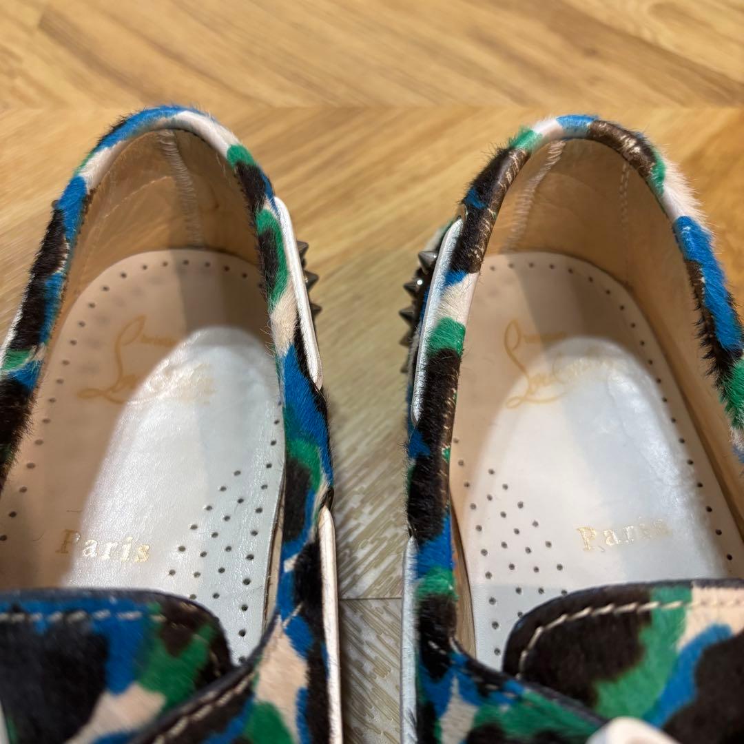 【美品】クリスチャンルブタン ヒョウ柄 ハラコ ローファー 約24cm 赤ソール