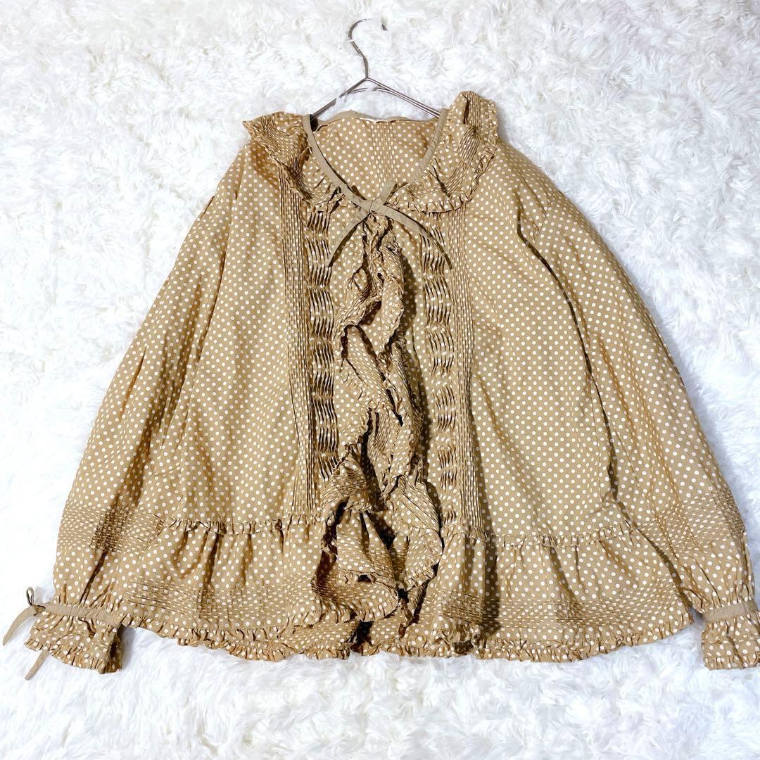 ピンクハウス フリルいっぱい　オーバーブラウス　ベージュ　ドット