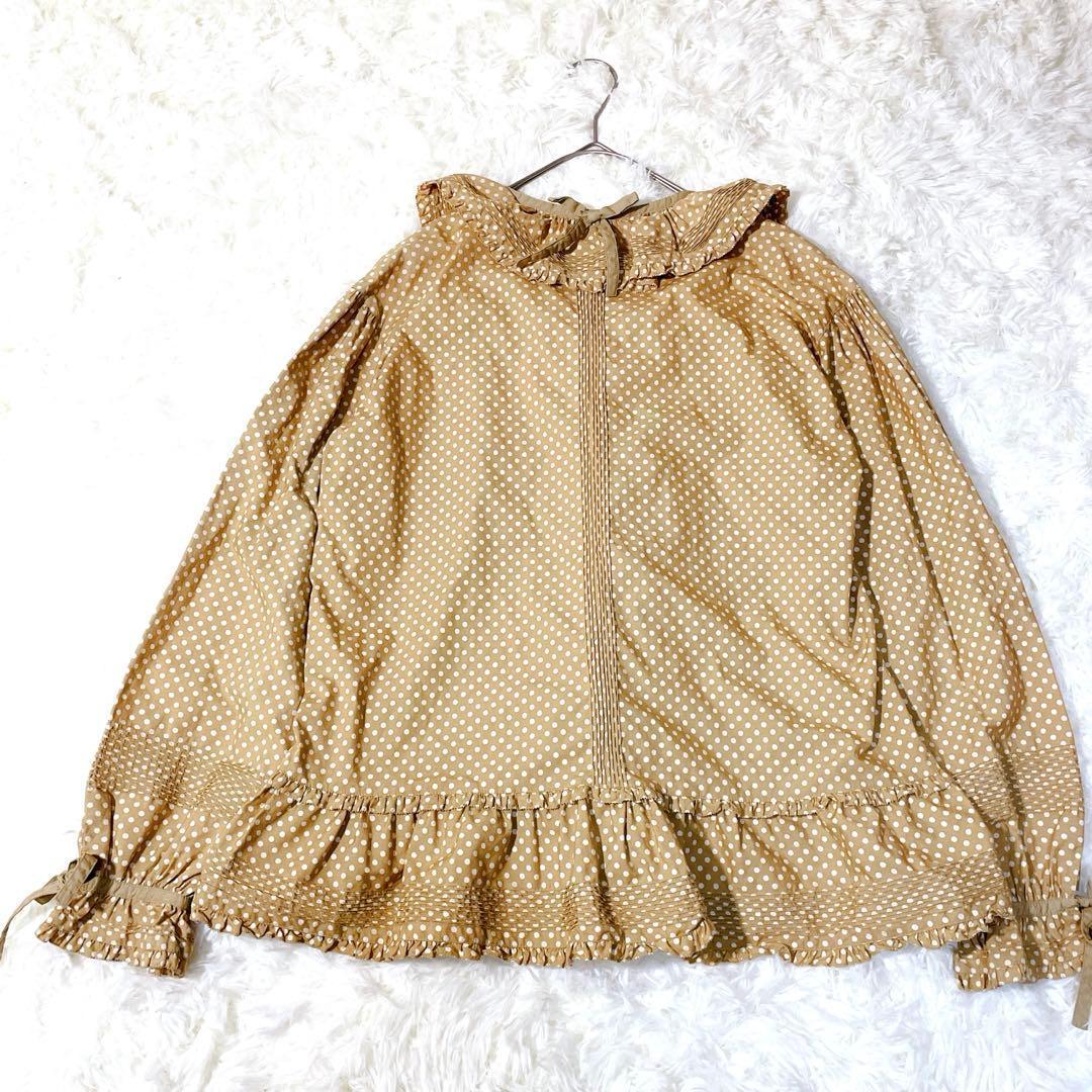 ピンクハウス フリルいっぱい　オーバーブラウス　ベージュ　ドット