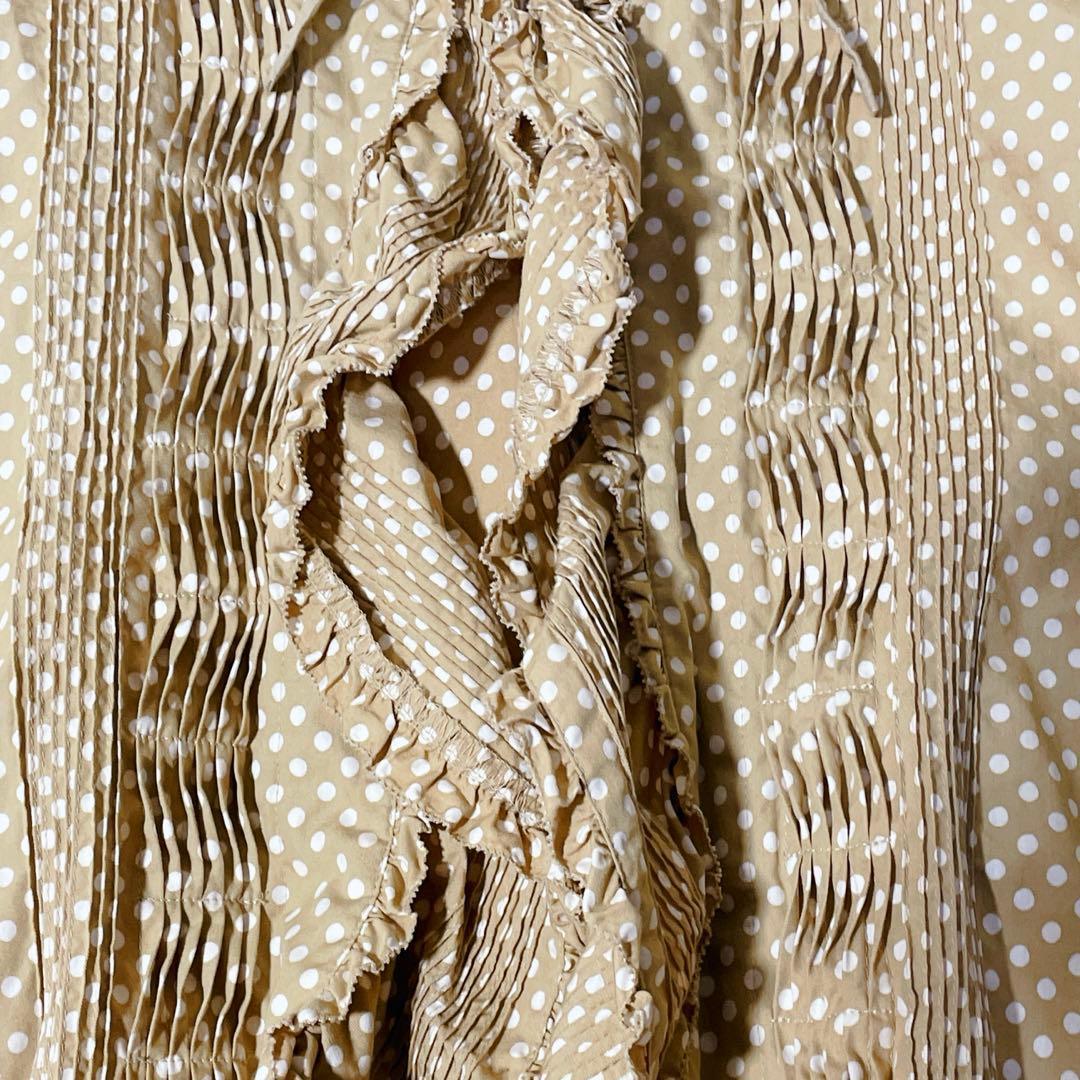 ピンクハウス フリルいっぱい　オーバーブラウス　ベージュ　ドット