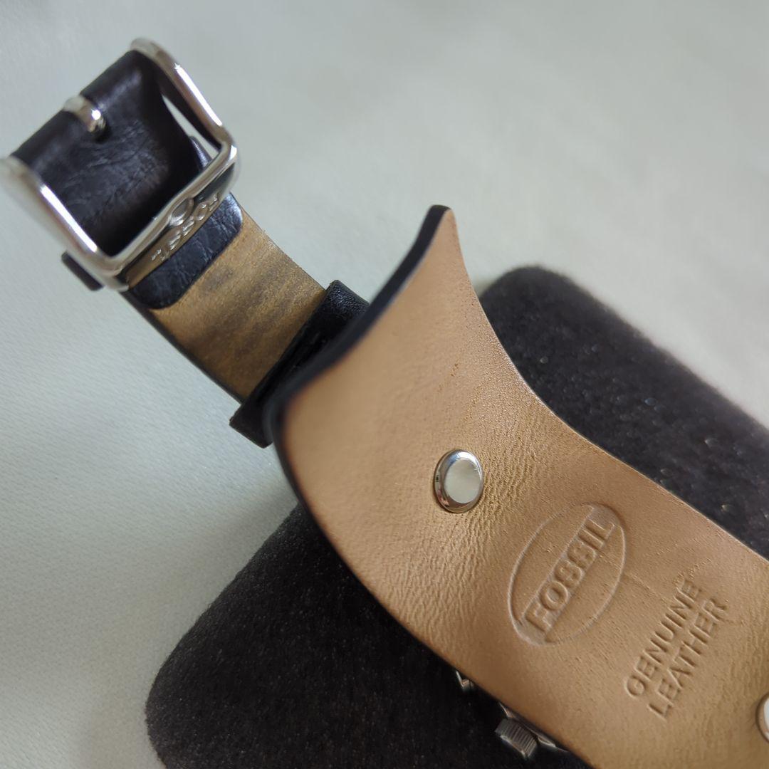 フォッシルFOSSIL BIG TIC腕時計レザーブラック美品