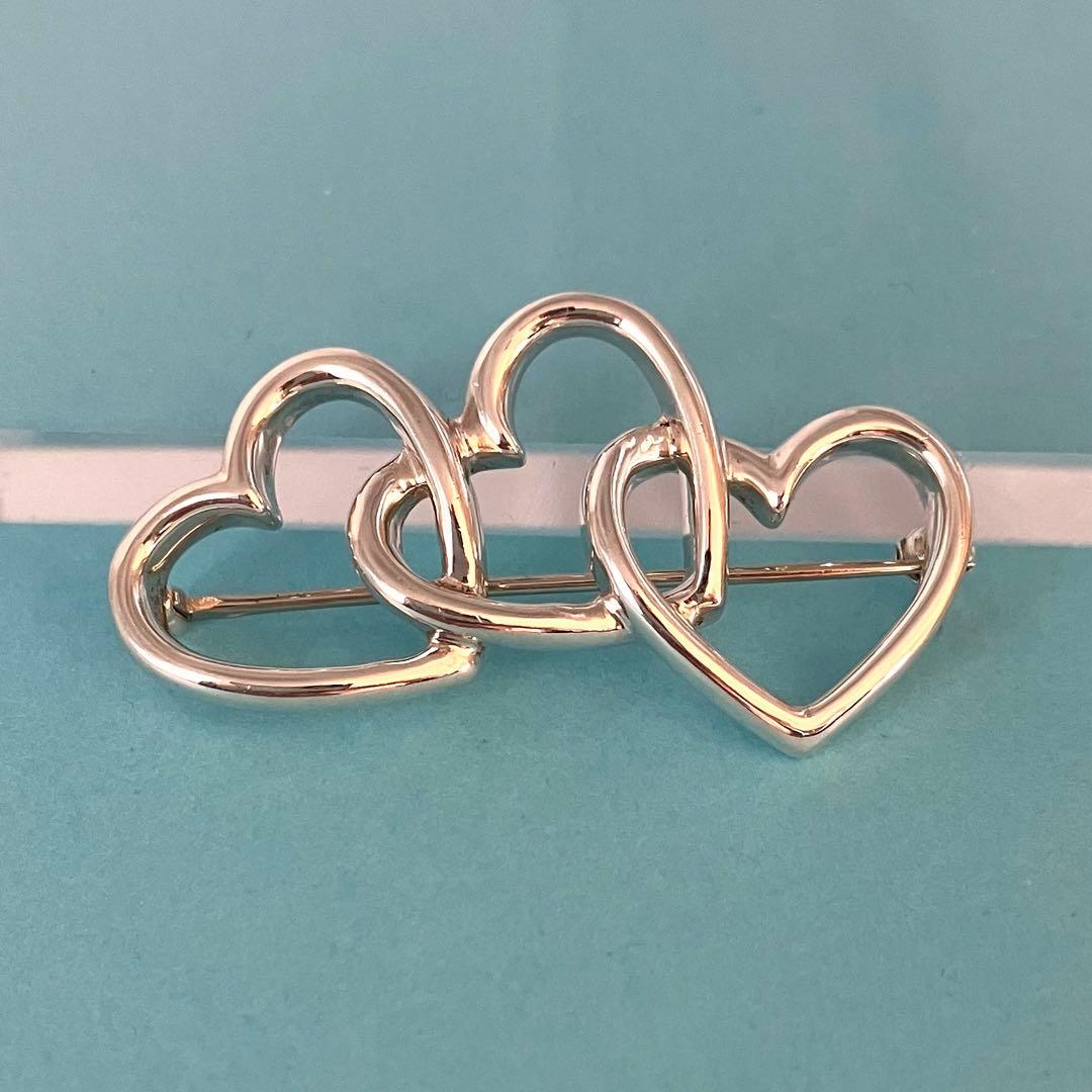 美品 TIFFANY＆Co ティファニー トリプル オープンハート ピンブローチ
