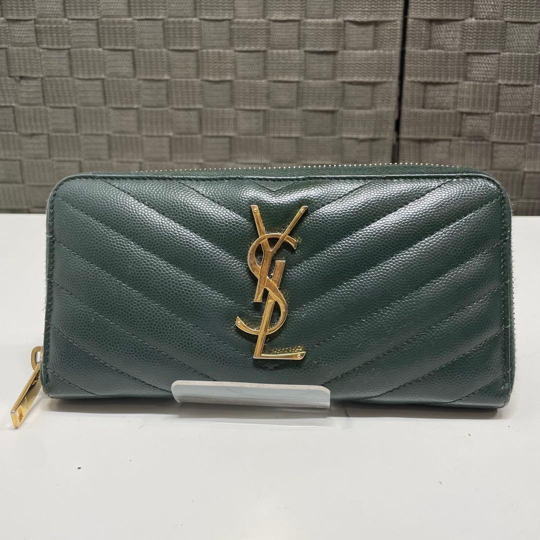 r*✰様 SAINT LAURENT YSL カサンドラ　グリーン 長財布 キル