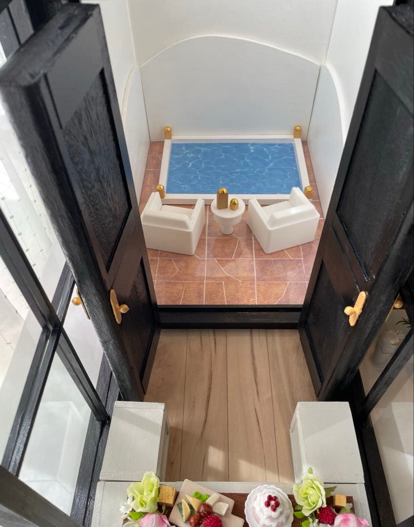 ドールハウス撮影背景ボード プールハウス＆パティオ☆ケーキカフェ追加しました♪