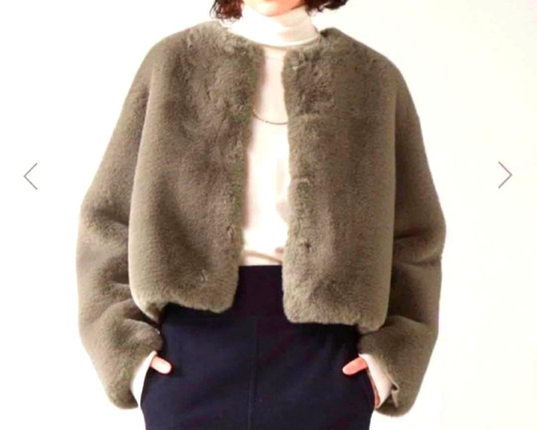 定価5.1万★ほぼ未使用★マルティニークファーコートベージュグレージュハーフエコ