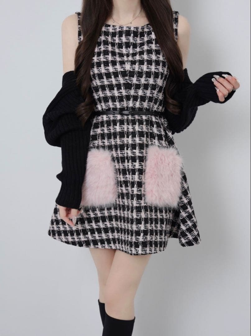 lumignon Tweed pocket fur dress ルミニョン