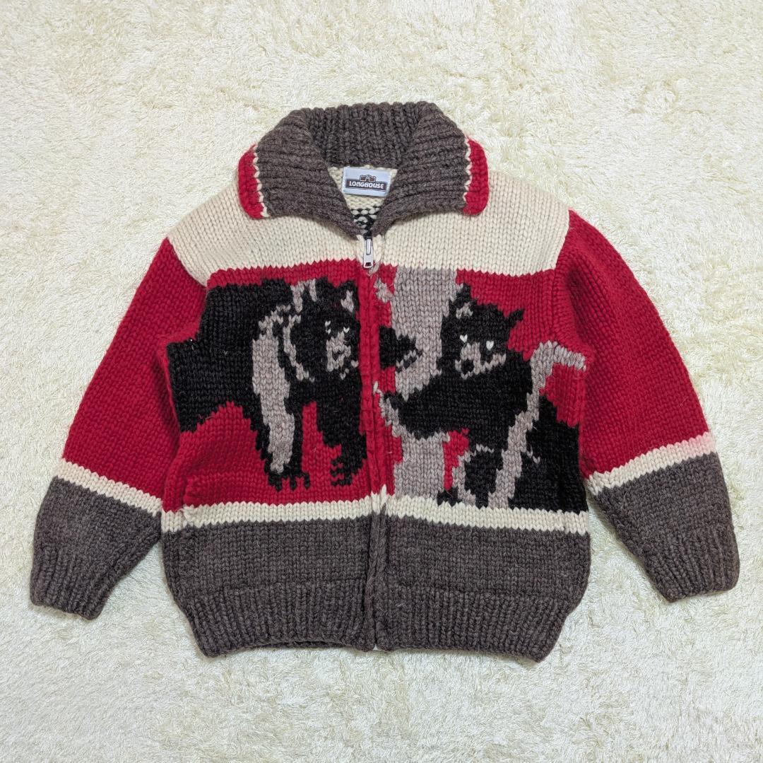 LONGHOUSE カナダ製 カウチンセーター ベアモチーフ ウール M〜L相当