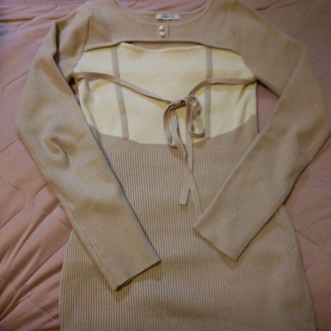 LIP SERVICE デコルテオープンバイカラーリボンニットワンピース ミニ丈