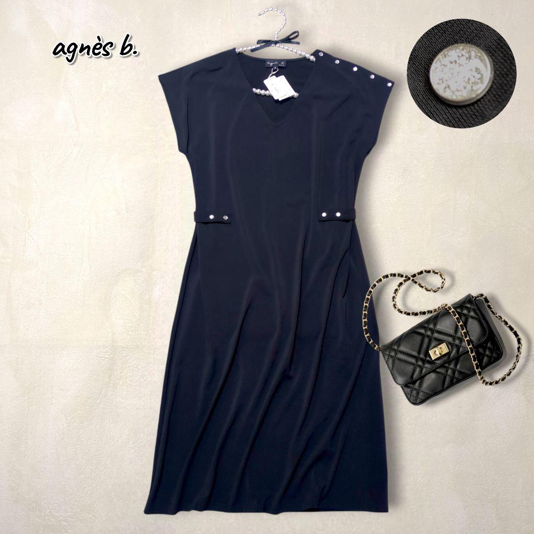 アニエスベー【新品 未使用品】Vネック ブラック ワンピース ドレス　黒　2