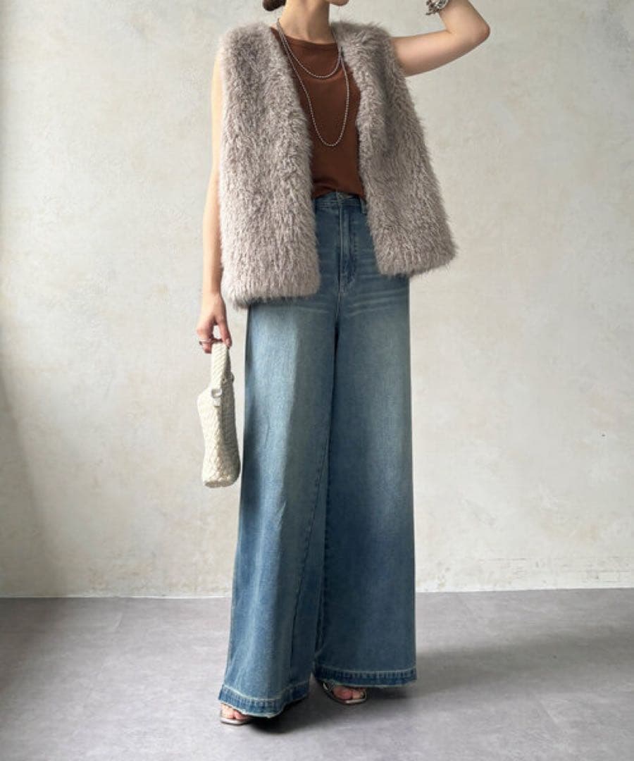 DOUDOU フェイクカシミアベスト　グレー　値下げ可　ファーベスト