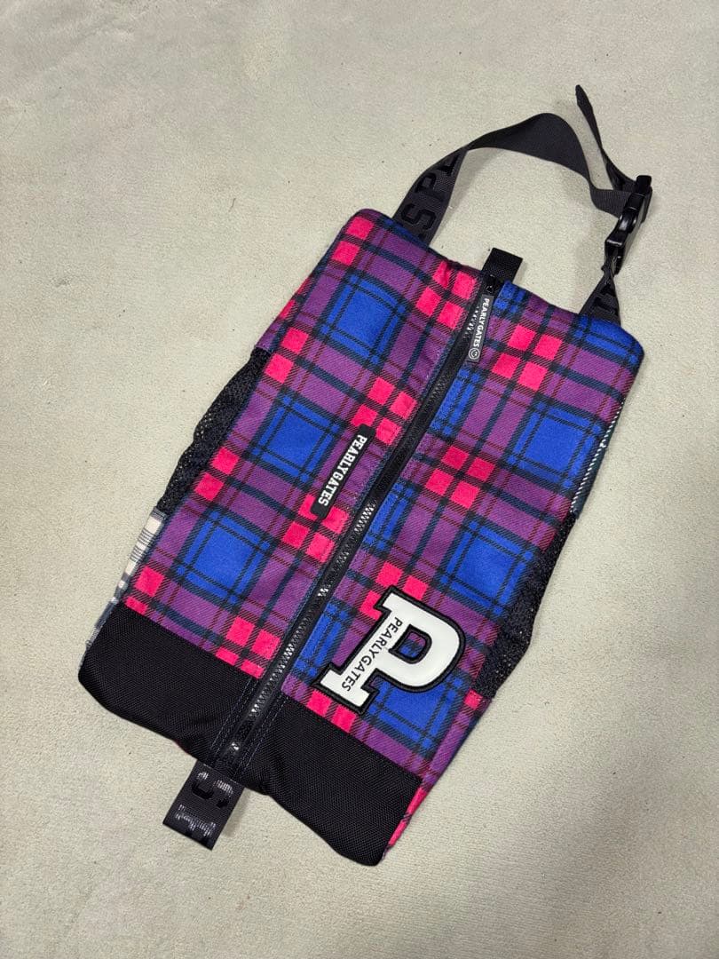 （超美品）パーリーゲイツ、マルチチェック&カモ柄シリーズ、シューズケース