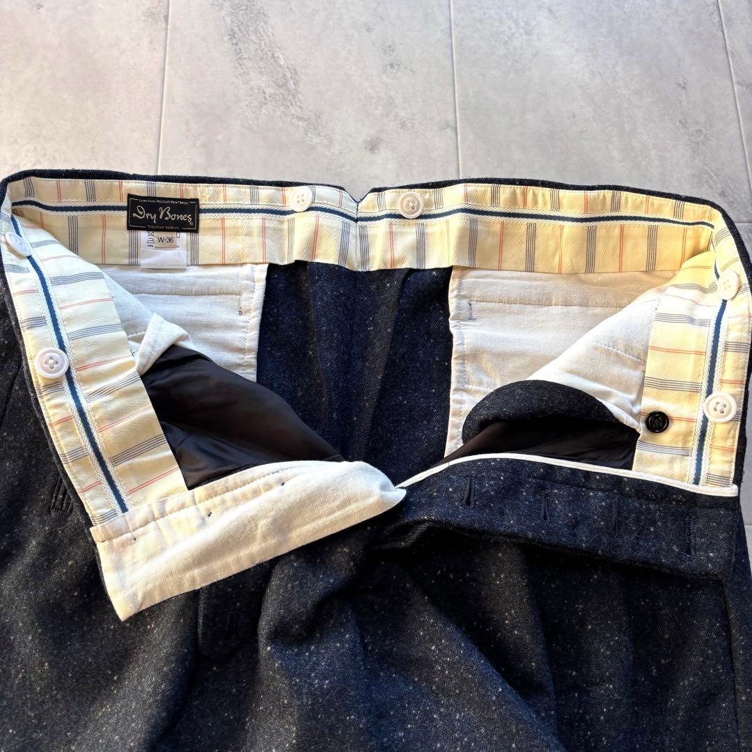 【ほぼ未使用】ドライボーンズ ウールワイドタックパンツ W36 50s 極太