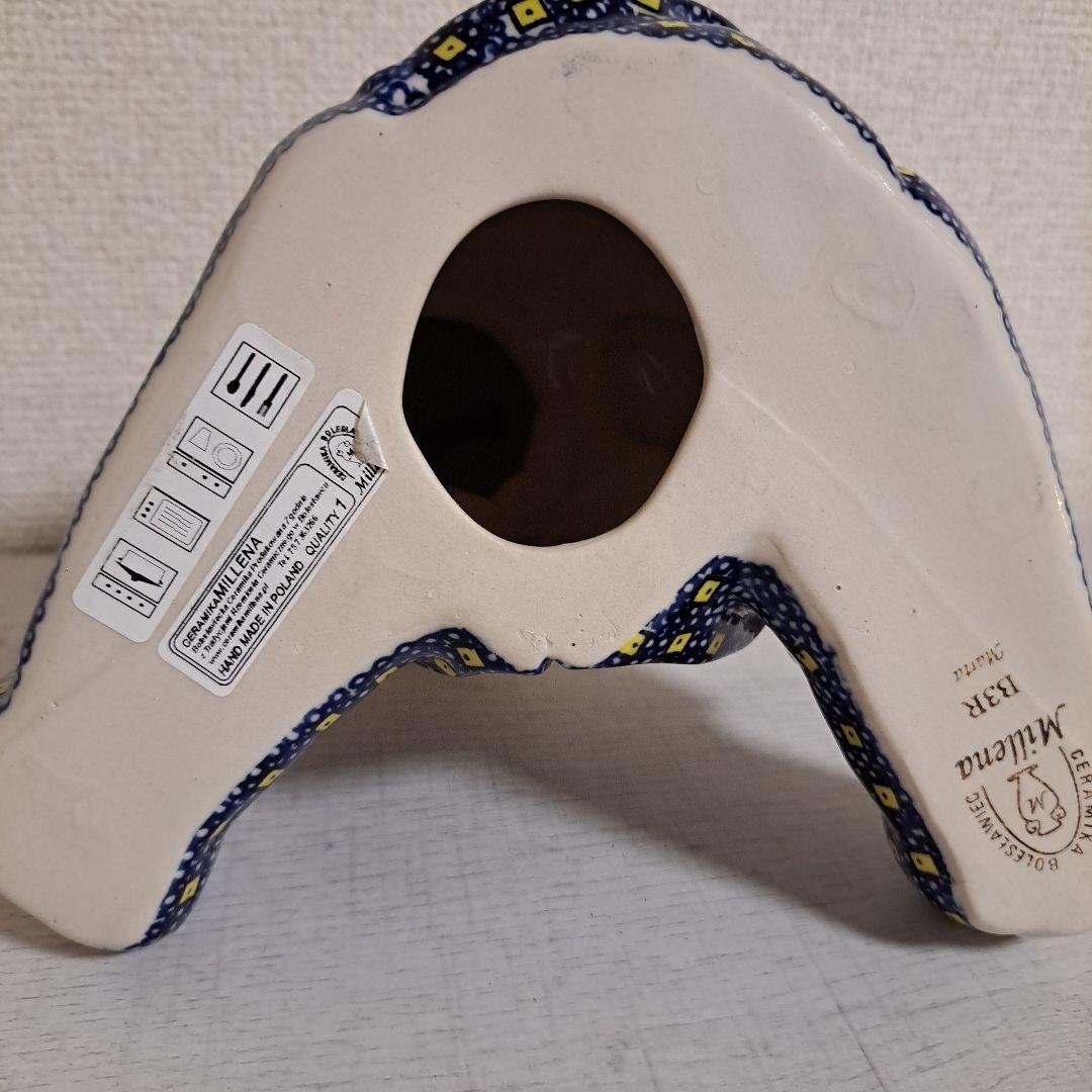 希少ベア☆ミレナ、ポーリッシュポタリー の置物くま。陶器置物 ポーランド