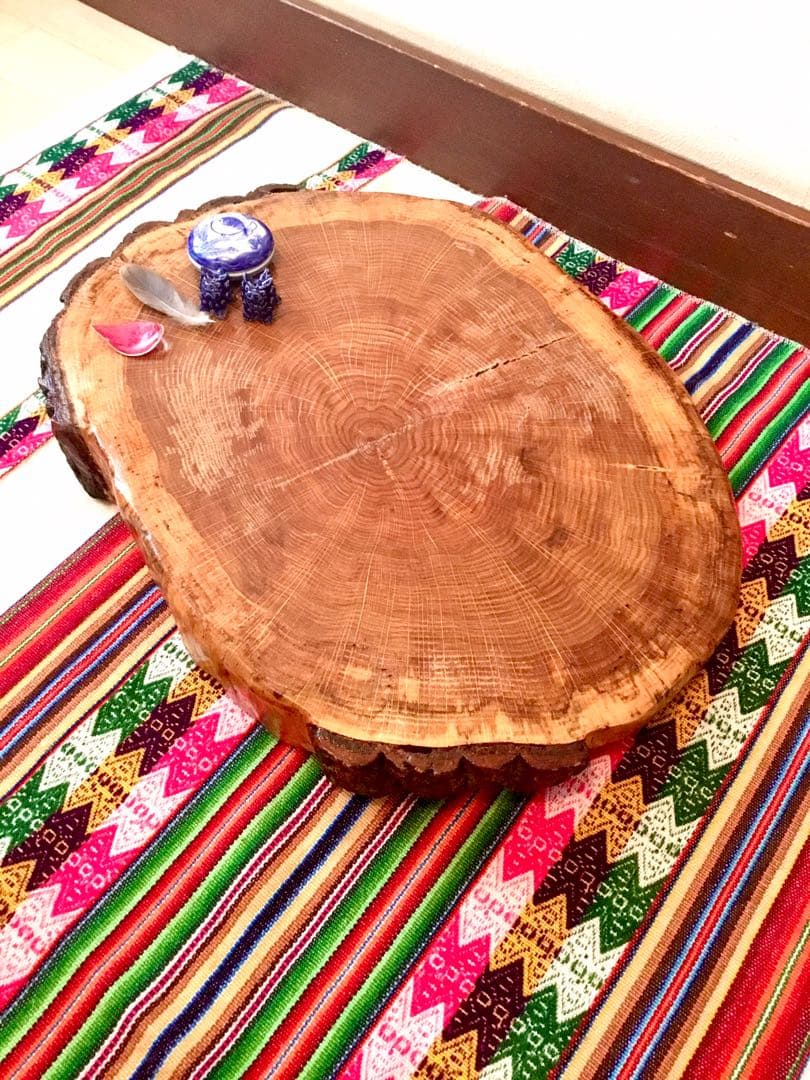 完売　天然楢の木で作成/超特大【切り株天板/インテリア台/薪割り台/ちゃぶ台】