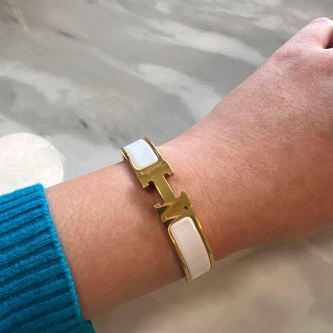 エルメス　クリッククラック　ホワイト×ゴールド金具