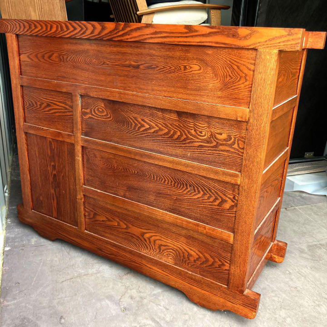 取付無料！民芸家具 楡(ニレ)材総無垢 和モダン アンティーク車箪笥 和ダンス✨