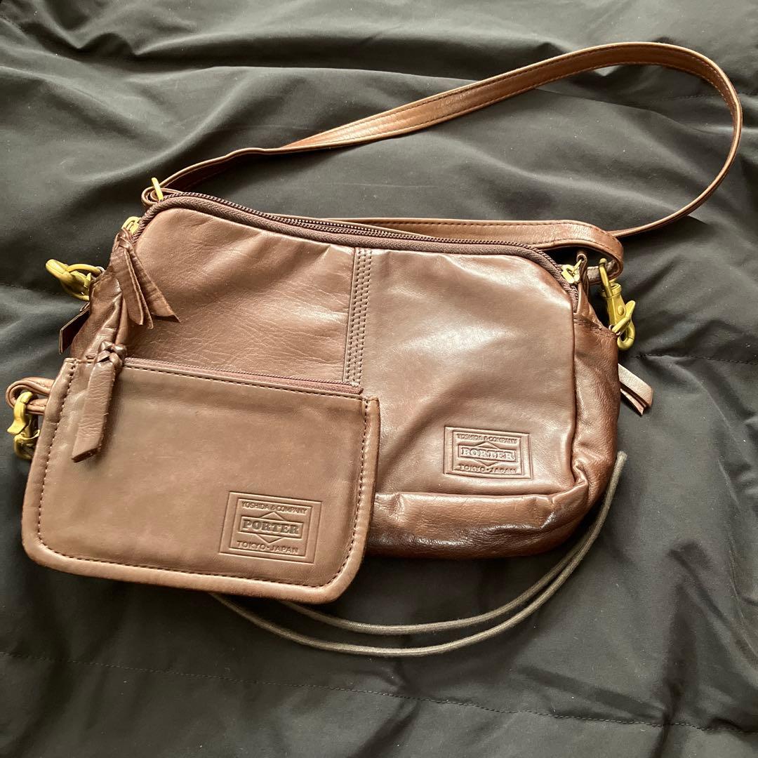 ポーター　PORTER ブラウン 革　 レザー ショルダーバッグ日本製