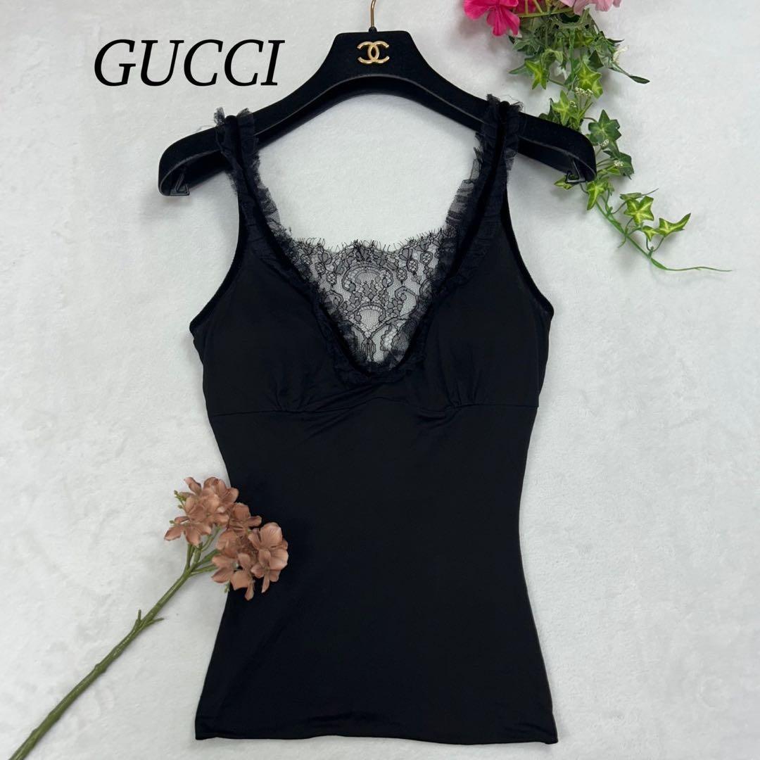 F178 新品未使用 F グッチ カップ付き レース キャミソール レディース