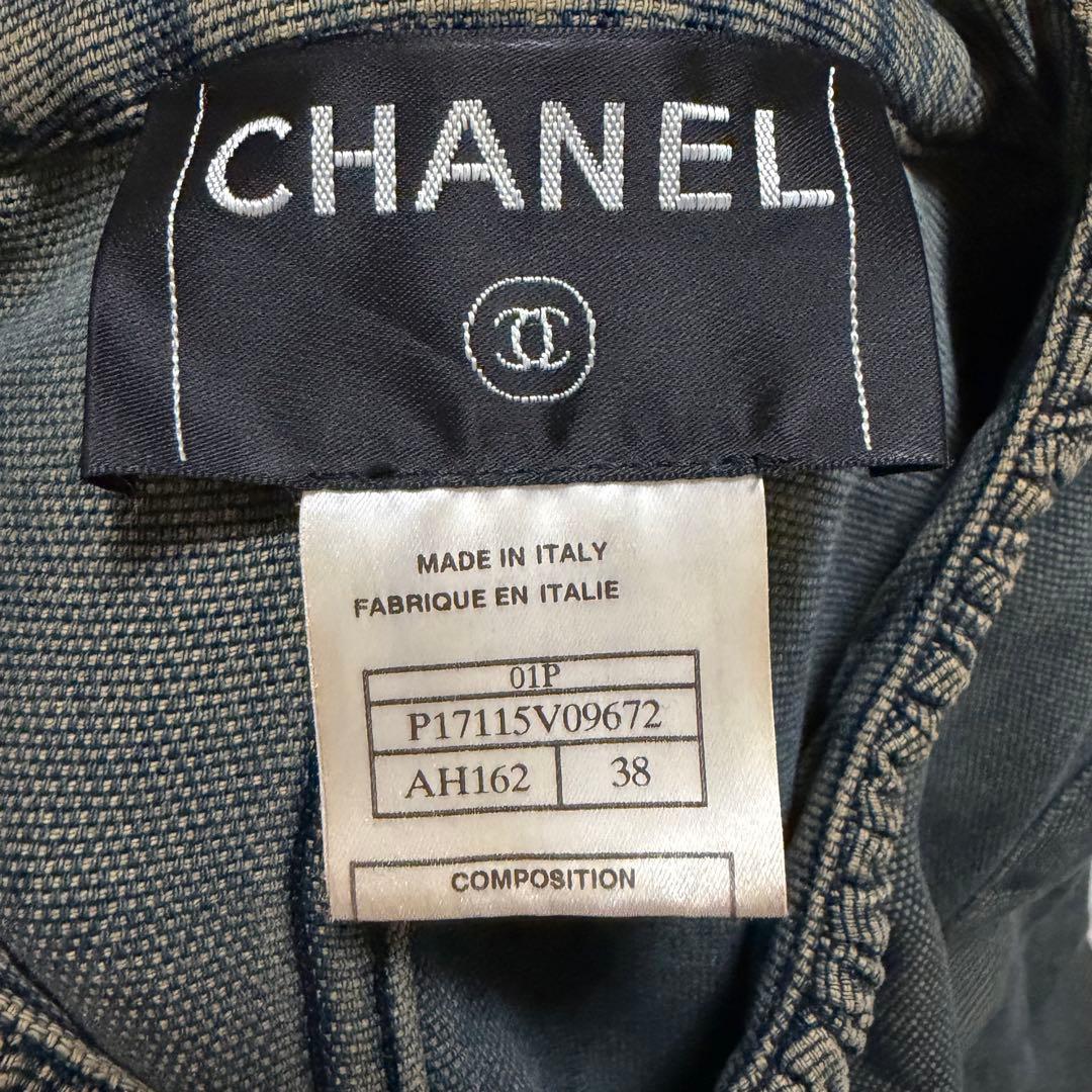 【極美品】シャネル　デニムジャケット　ノーカラー　ココボタン　ビンテージ加工　M