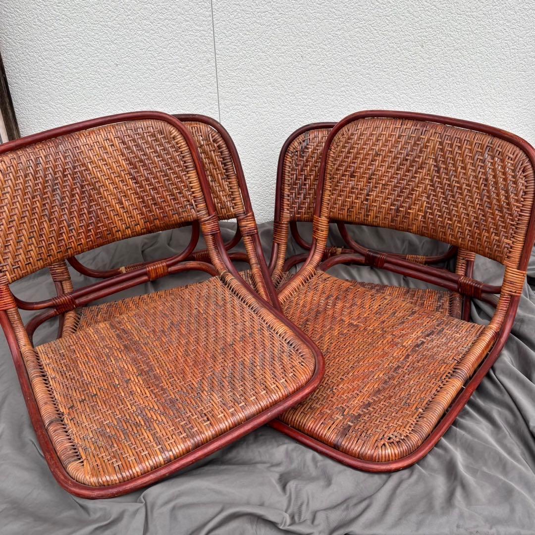 By90　KOIZUMI　座椅子　ラタン　4脚セット　椅子　チェア　和室　古道具