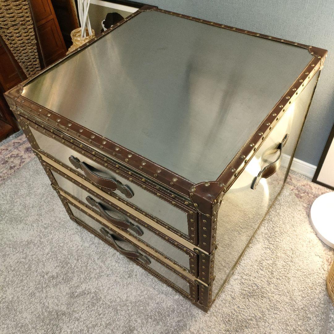 【hi hat】 ヴィンテージ調 スチールレザート チェスト